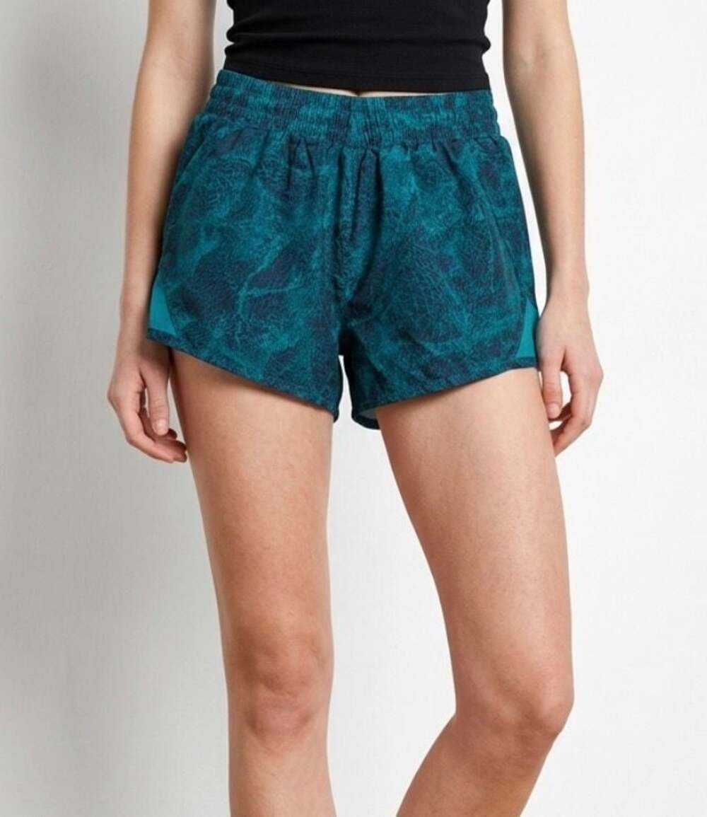 All In Motion Women's Lined Run Shorts Teal Patterned Athletic Bottoms